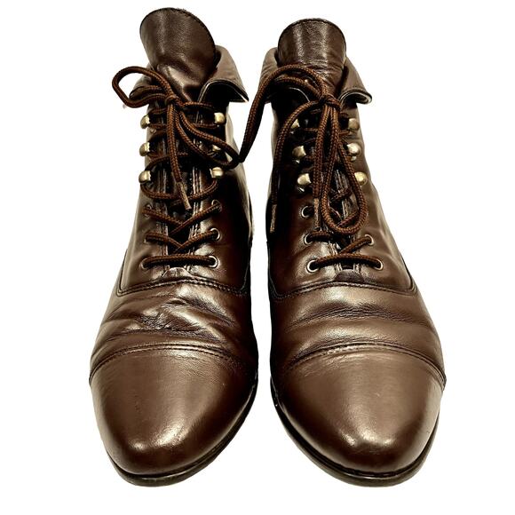 90s Brown Leather Lace-Up Ankle Boots Maine Woods – Academic-Fall Ready | 8.5 - Picture 5 of 10